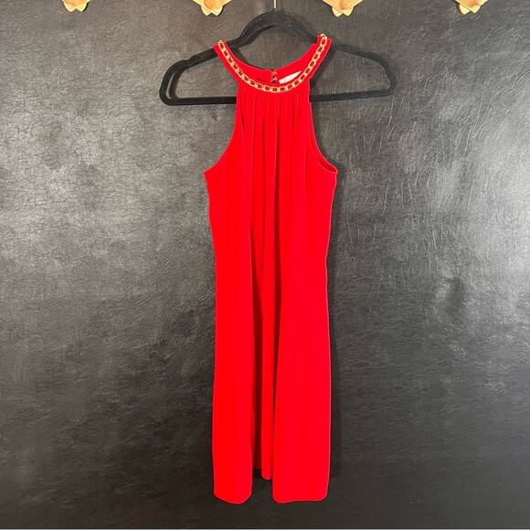 Calvin Klein Red Dress With‎ Gold Chain Accent Size 4 - Picture 1 of 7